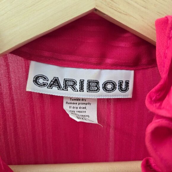 Vintage Caribou Button up Shirt Size 10 Hot Pink Sheer Ruffled Blouse Coquette - Picture 4 of 7